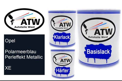 Opel, Polarmeerblau Perleffekt Metallic, XE: 1L Lackdose + 1L Klarlack + 500ml Härter - Set, von ATW Autoteile West.
